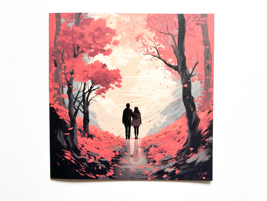 A couple on a Autumn Walk - Greetings Card & Bookmark