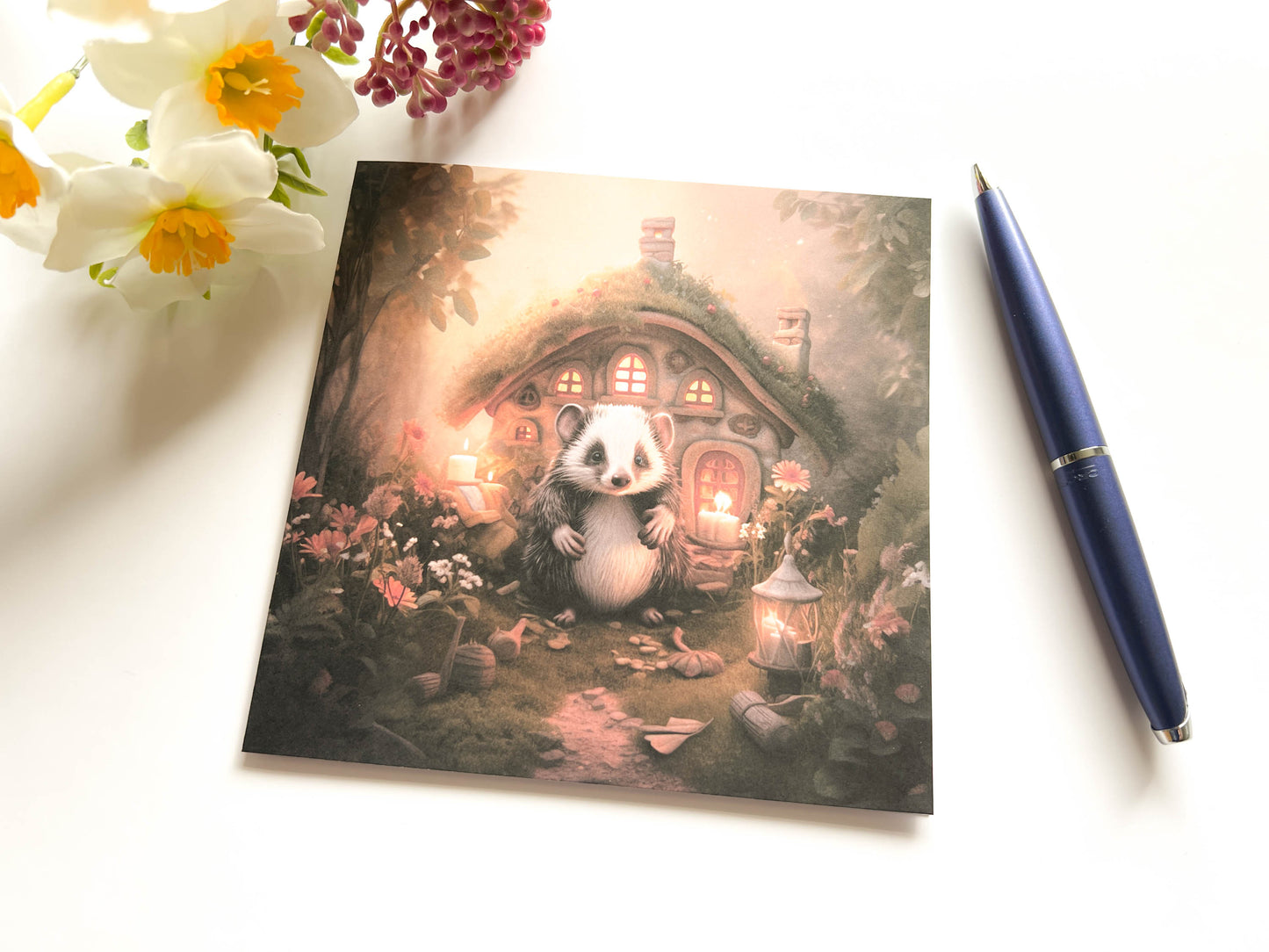 Cute Badger Woodland Animals Greetings Card & Bookmark