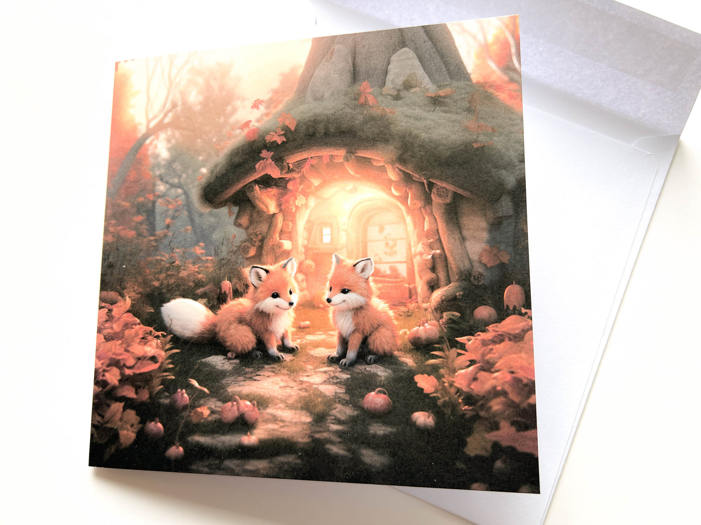 Cute Baby Fox cubs Woodland Animals Greetings Card & Bookmark