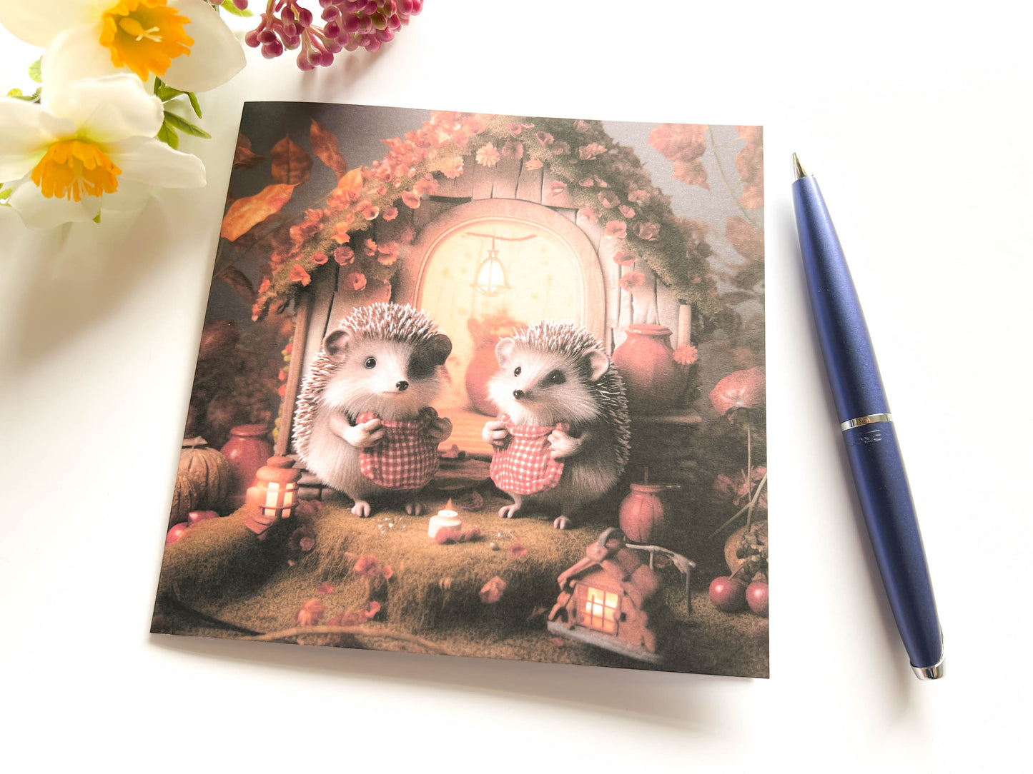 Cute Hedgehogs Woodland Animals Greetings Card & Bookmark