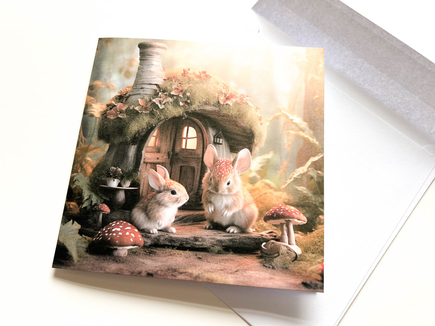 Cute Rabbits Woodland Animals Greetings Card & Bookmark
