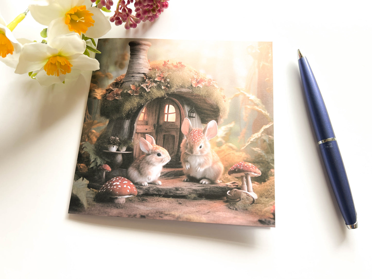 Cute Rabbits Woodland Animals Greetings Card & Bookmark