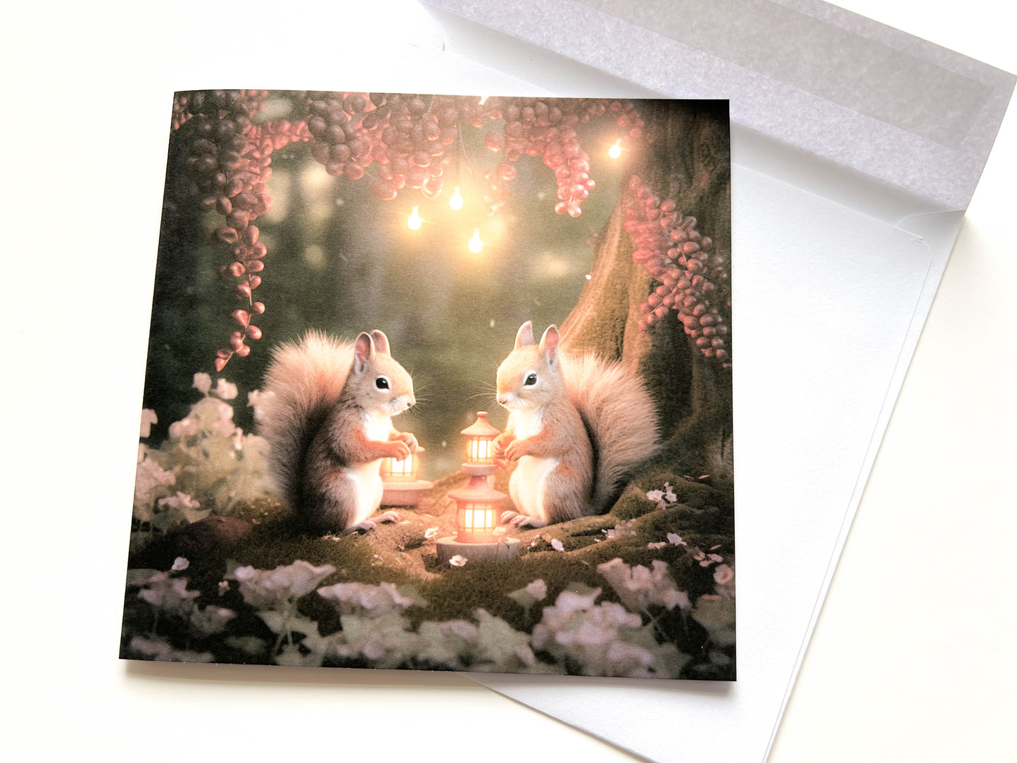 Cute Squirrels Woodland Animals Greetings Card & Bookmark
