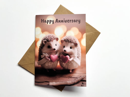 Cute woodland Hedgehogs Anniversary Card - A5
