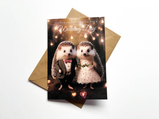 Cute woodland Hedgehogs Wedding Day Card - A5