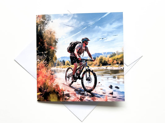 Mountain Biking Art style Greetings Card
