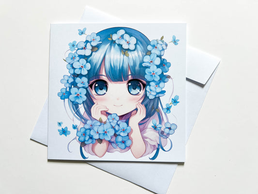 Forget me nots Anime Girl Greetings Card