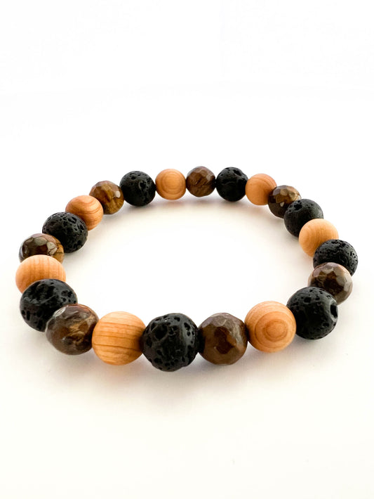 Natural Brown and Black mixed bead stretch bracelet