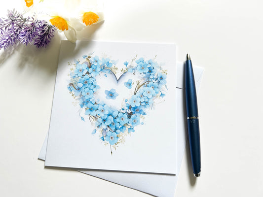 Open Heart of Forget me nots Greetings Card