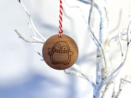 Cute Penguin - Wooden Christmas hanging tree ornament