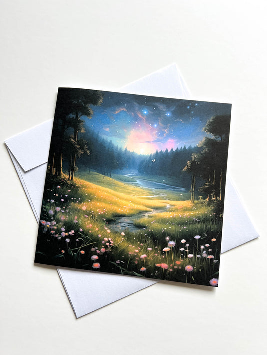 Meadow at dusk Greetings Card