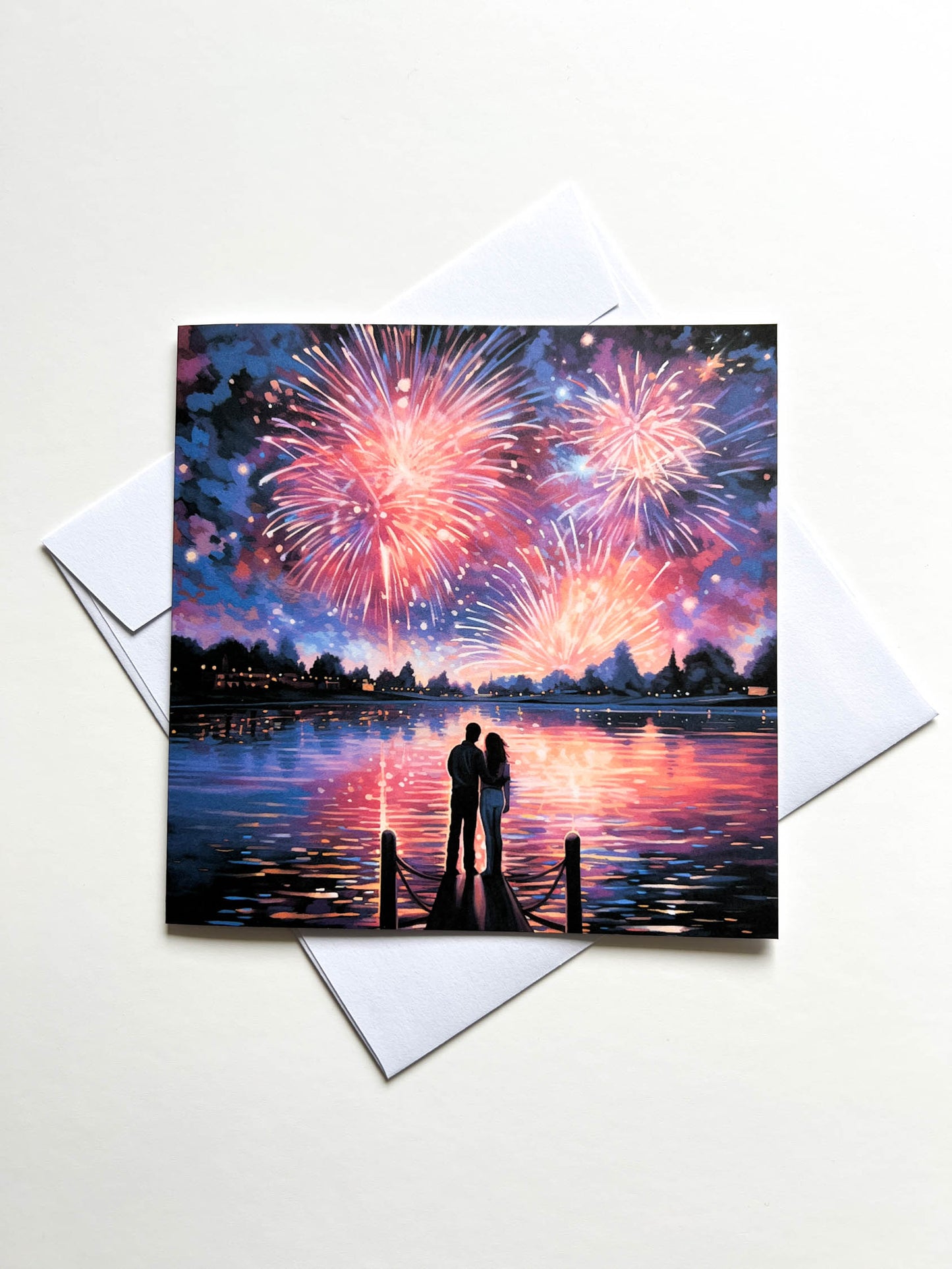Fireworks over the Lake Greetings Card