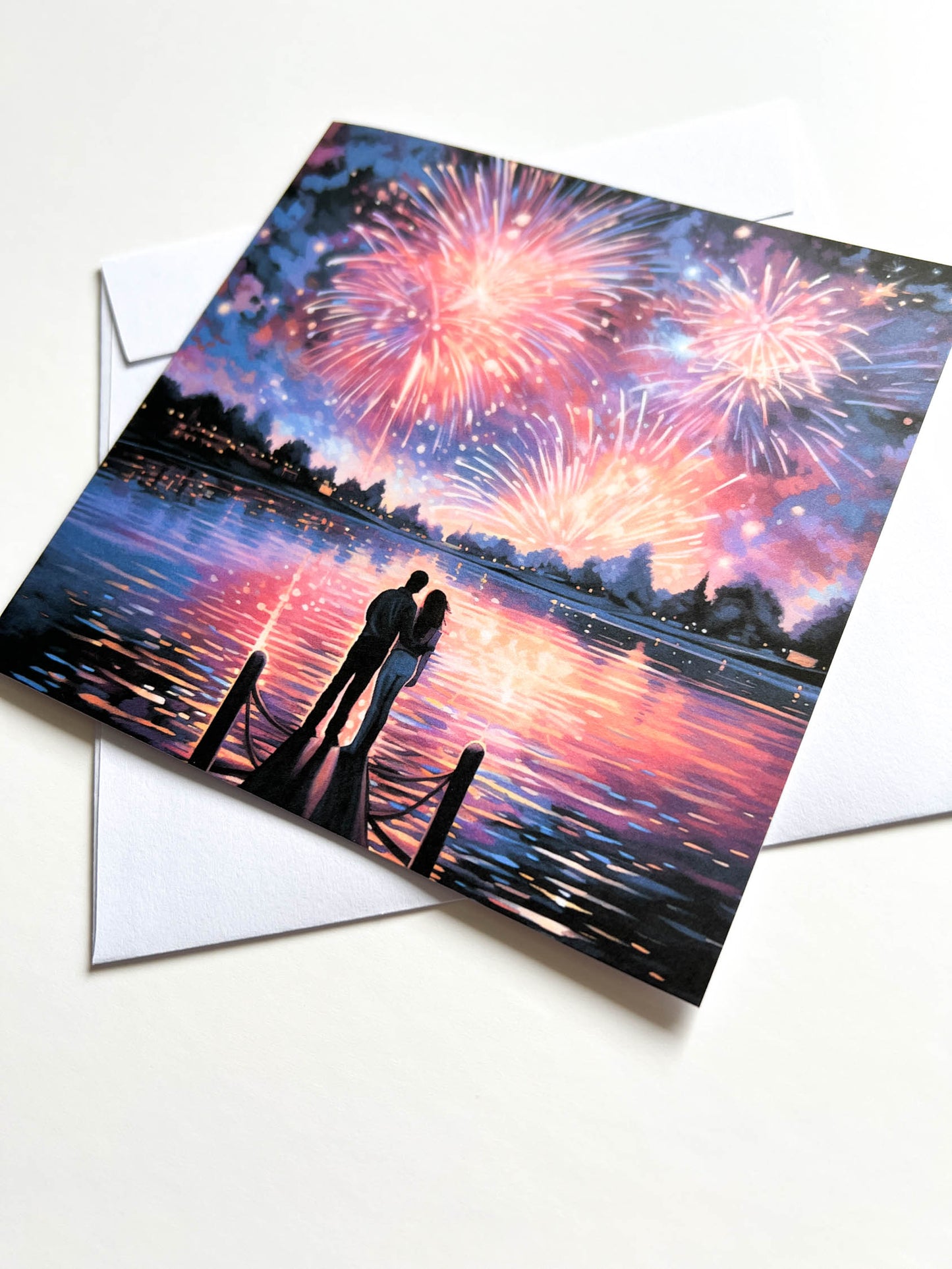 Fireworks over the Lake Greetings Card